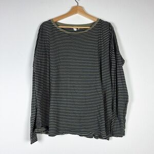 Crossley Women's Made In Italy Cotton Crew Neck Long Sleeve Striped Tee Shirt L